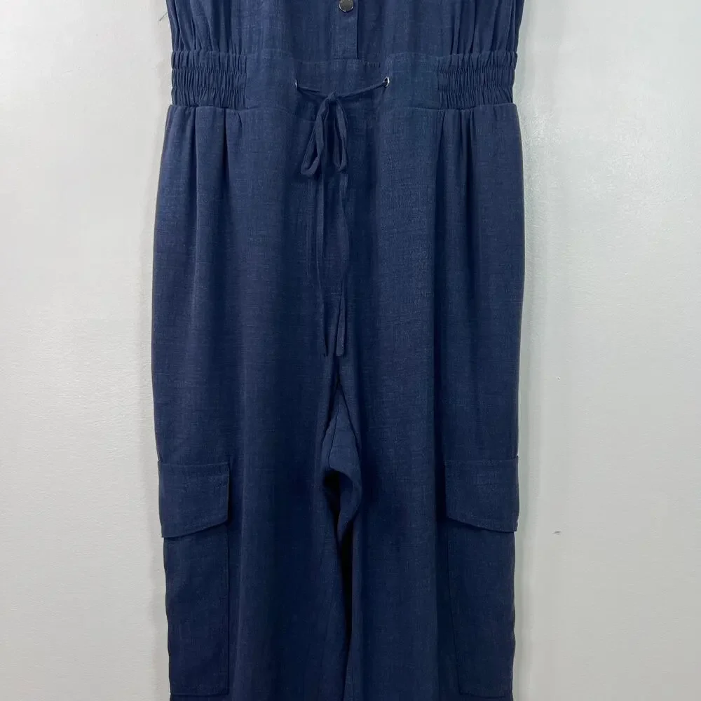 Elie Tahari Women's Belted Ankle Jumpsuit Blue Corporate Core Minimalist Size S - Picture 6 of 16